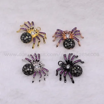 

4 Pcs Bugs spider pendant mixed color micro pave Cubic zircon metal insect pendant Mix color bugs charms jewelry pendant 3182