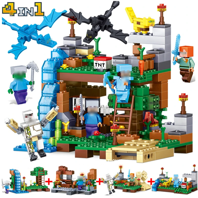

378pcs 4 in 1 Minecrafted Toys Building Blocks Dragon Figures Bricks My Worlds Children Toy Gift Compatible With Legoing citys