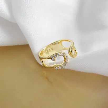 SHANICE кольцо из стерлингового серебра 925 пробы с открытым кольцом с зажимом, кольца золотистого цвета, кольцо для женщин, регулируемое кольцо - Цвет основного камня: gold