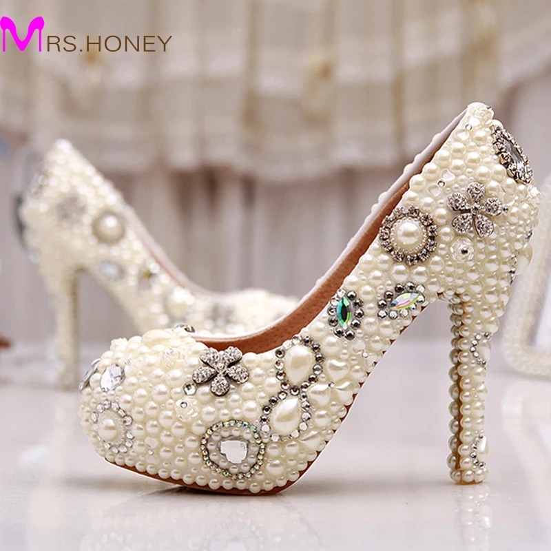 Wholesale Amazing Elegant Ivory Pearl Party Prom Shoes Custom Design Free Shipping Wedding Bridal Shoes Birthday Party Pumps