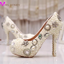 Wholesale Amazing Elegant Ivory Pearl Party Prom Shoes Custom Design Free Shipping Wedding Bridal Shoes Birthday Party Pumps