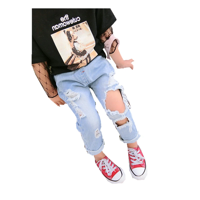 

Kids Denim Pants 2018 Boys Jeans Children Jeans Summer Loose Light Blue Ripped Pants Kids Boy Girl Hole Jeans Baby Trousers 2-7T