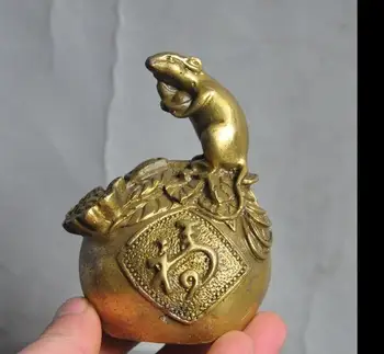 

62736<<+++Lucky Chinese Feng Shui Brass Wealth yuanbao Ruyi Animal Rat Mice Mouse Statue