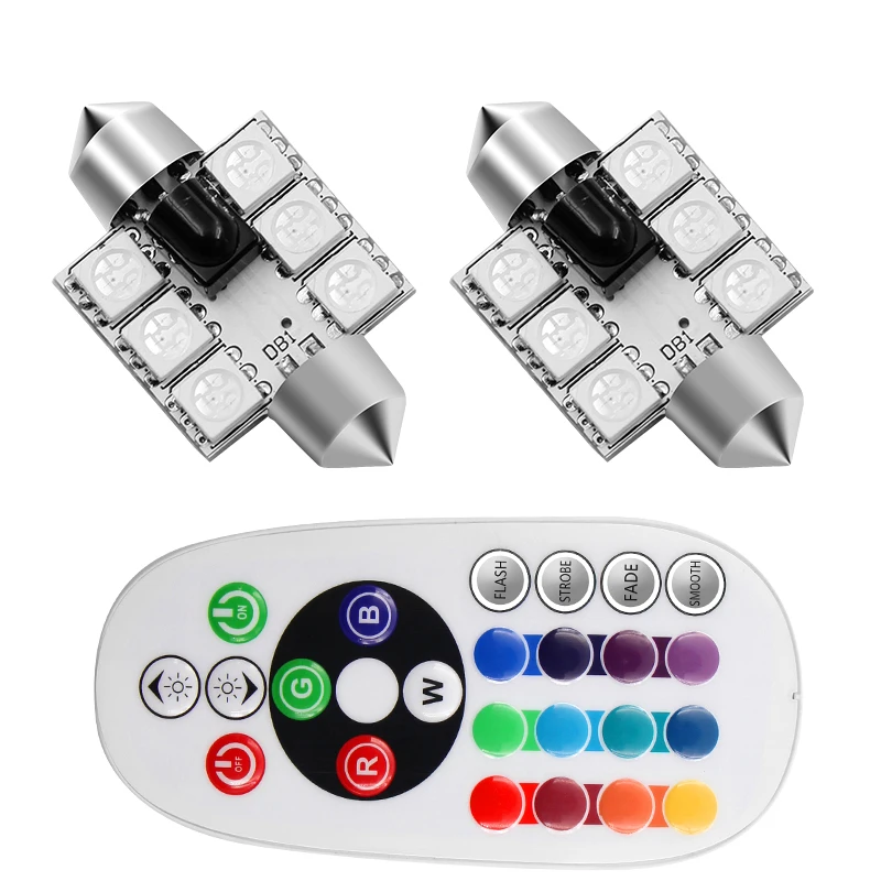 2X-RGB-5050-6SMD-Festoon-Light-c5w-Dome-Light-Car-Led-Auto-mobile-Auto-Remote-Controlled