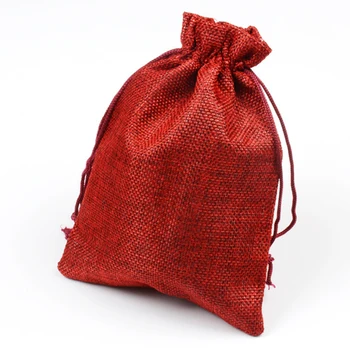 

13x18cm Handmade Cotton Drawstring Burlap 50PCS/LOT Red Wedding Party Favor Christmas Gift Packaging Bag Pouches Jute Bags