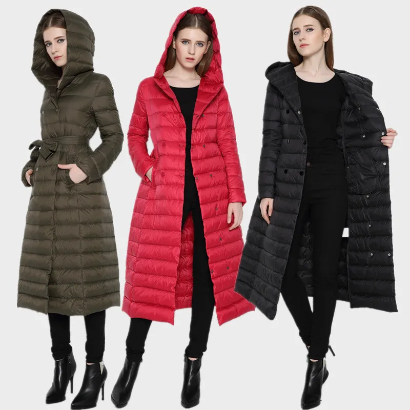 Goedkoop NewBnag Merk Lange Down Vrouwen Eend Donsjack Winter Jas Vrouw 2018 Veer Warme Slanke Windjack Vrouwelijke Hooded Bovenkleding