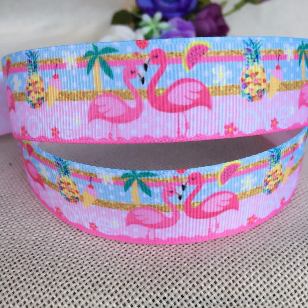 

1 "25MM free shipping Flamingos high quality printed polyester ribbon 5 yards, DIY handmade materials, wedding gift wrap