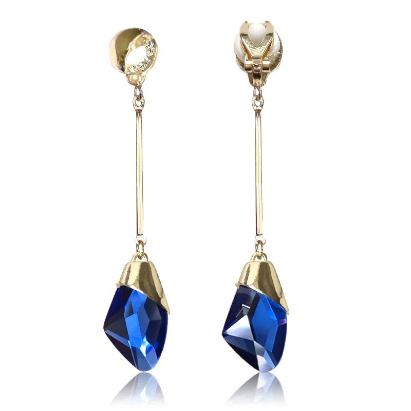 Long Tassel Rhinestone Earrings Crystal Water Drop Ear Clip on Earrings Without Piercing for Women Wedding Clip ear clip earrings clip earrings ear clip ear accessories