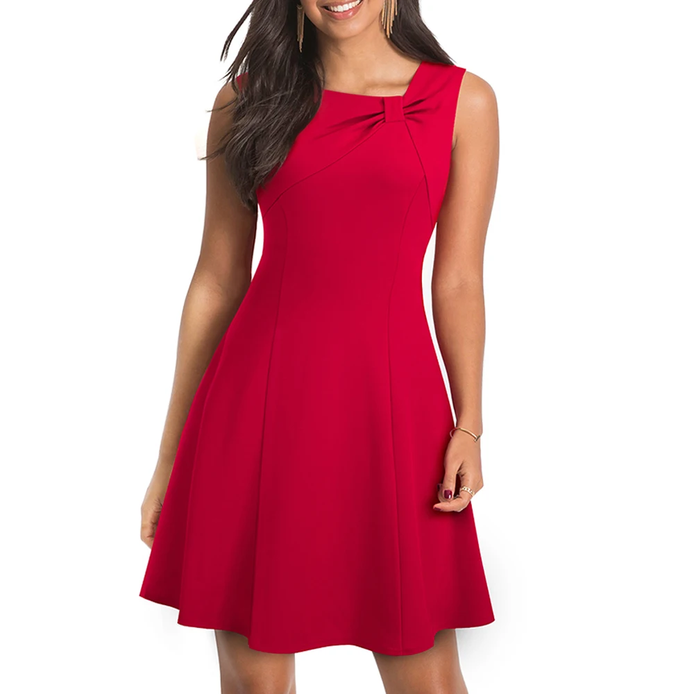 

Summer Women Fashion Solid Sleeveless Wiggle Dress Casual Elegant Above Knee Asymmetrical Collar A-Line Dress EA101