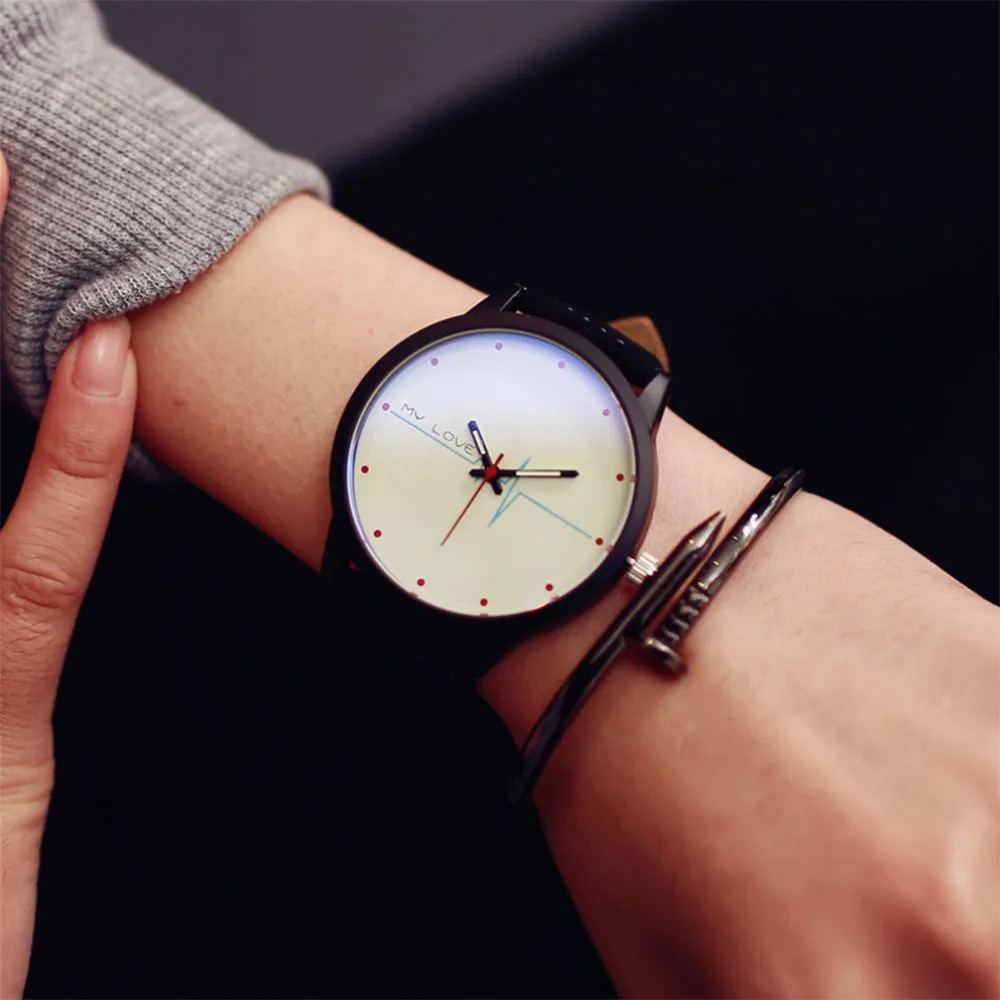 Retro style casual simple blue glass ECG tide watch student men and women couple watch quartz watch Business  birthday present