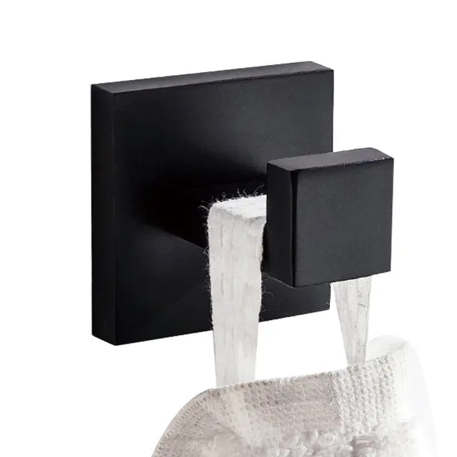 Matte Black Stainless Steel Robe Hook Wall Mounted Square Towel Robe
