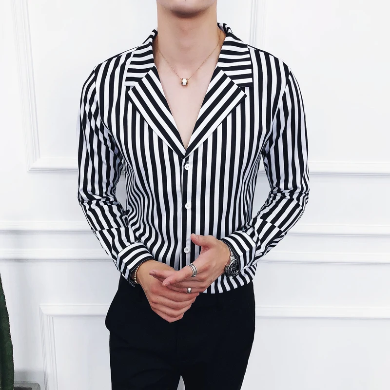 Мужская рубашка с длинным рукавом в полоску Camisa Masculina брендовая Повседневная