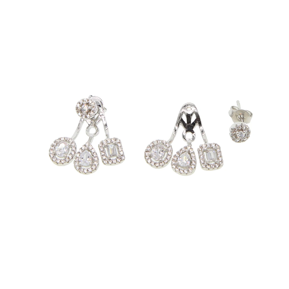 

Wedding engagement sparking bling jewelry geometric cubic zirconia double sided cz earring