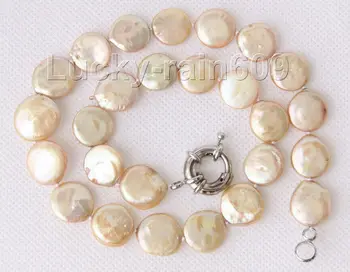 

Genuine 17" 14mm coin fastener champagne pearls necklace 18KGP clasp e1965 (A0325)