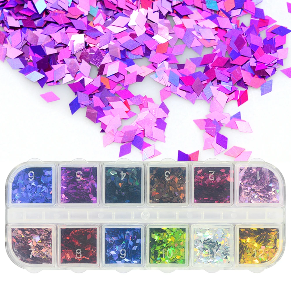 

1 Case Laser Rhombus Design Nail Art Glitter Paillette Dazzling Mixed Colorful DIY Diamond Sticker Tips Decor Accessory SALS