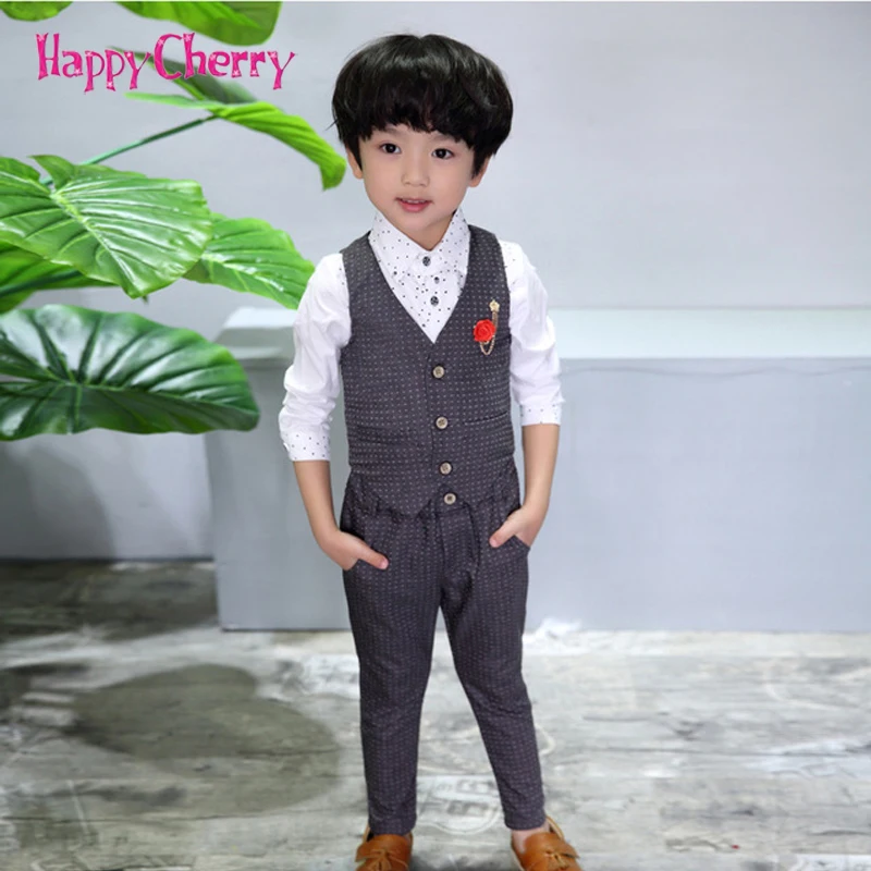 

Spring Boys Formal Suit for Wedding Prom Dress 2-10Y Gentleman Boy Vest Pants Suits Set Children Christmas Party Halloween Sets