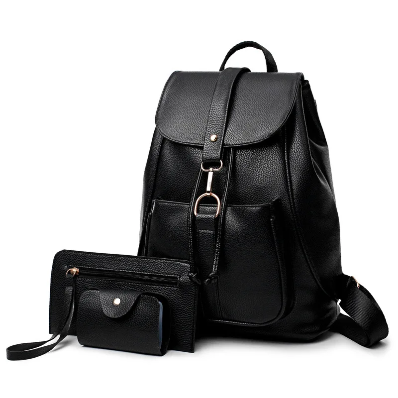 Girl backpack shoulder School bag three piece casual Ms PU luxury bags
