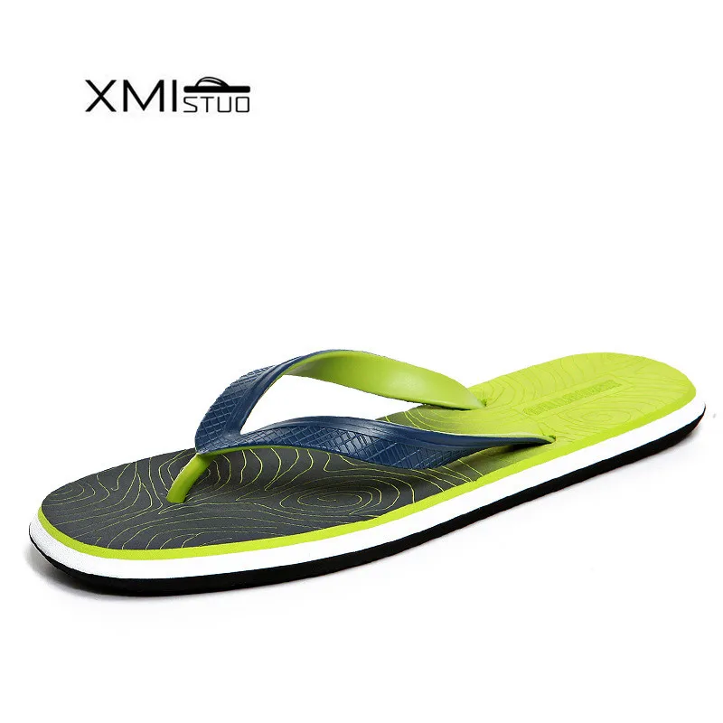 XMISTUOKorean/простая повседневная обувь; мужские вьетнамки на нескользящей подошве; модная обувь для студентов; сандалии; шлепанцы; пляжная обувь - Цвет: Светло-зеленый