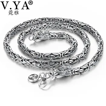 

V.YA Punk Style Real Silver Dragon Necklace Men Chain 925 Sterling Silver Necklaces for Male Mens 50cm 55cm 60cm