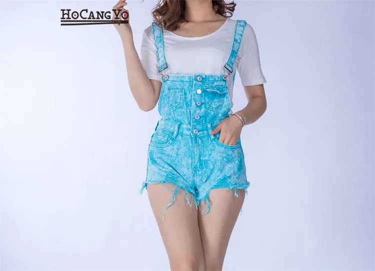 2018 spring new hot cowboy bibs low waisted breasted hole Korean fashion strap shorts female (11)