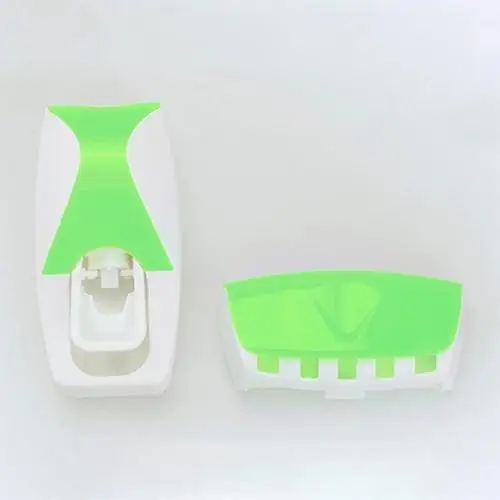 1 набор, 5 цветов, автоматический диспенсер для зубной пасты, набор, 5 шт., настенная подставка для зубных щеток, крепление для ванной комнаты, принадлежности для туалетных принадлежностей - Цвет: Green