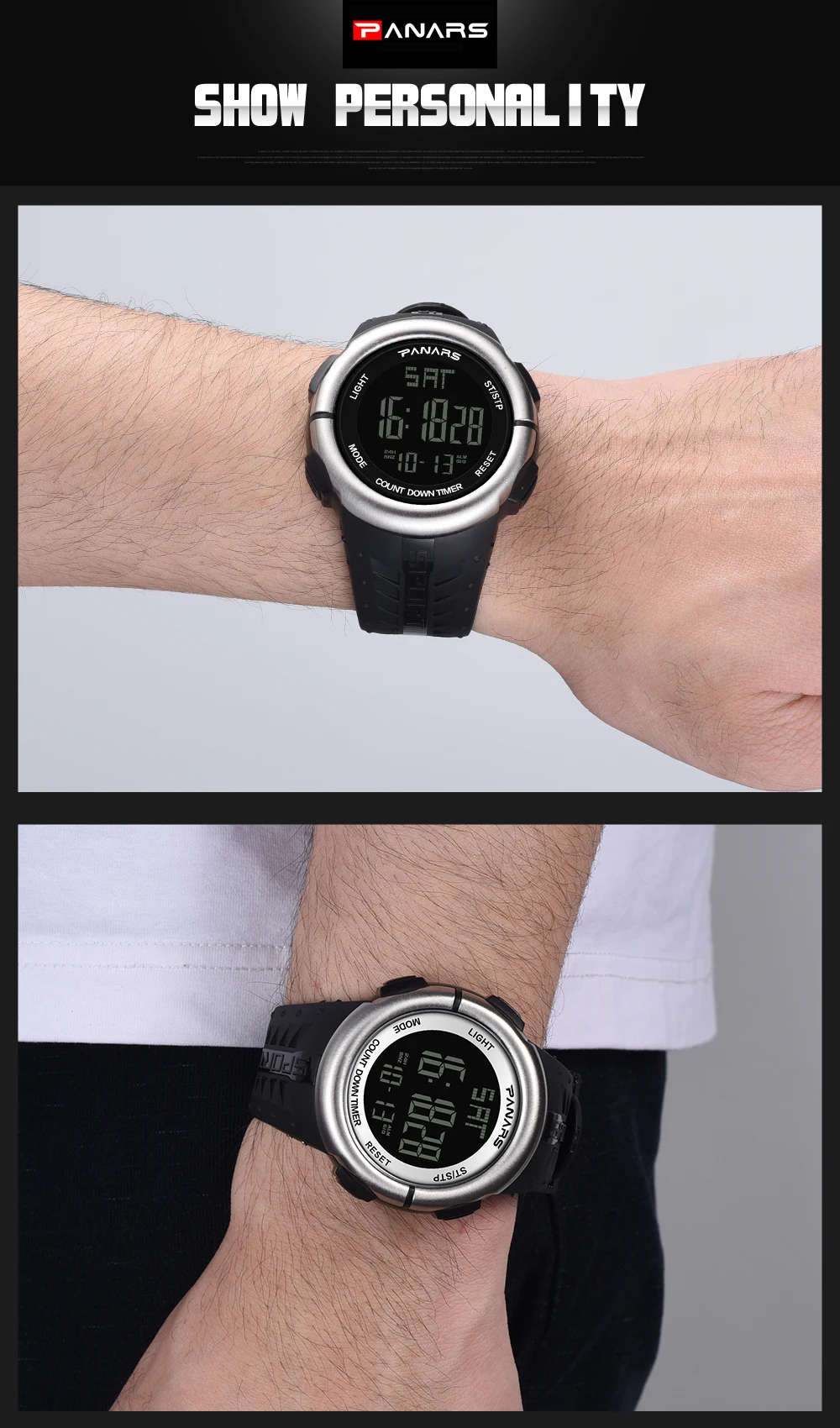 PANARS новые спортивные часы мужские часы обратного отсчета с двойным временем будильник цифровые наручные часы 50 м Водонепроницаемые Фитнес цифровые часы 8002