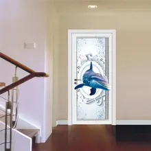 3D Music Dolphin Door Sticker Mural Quotes Bedroom Self-adhesive Door Refurbished Stickers Home Decor