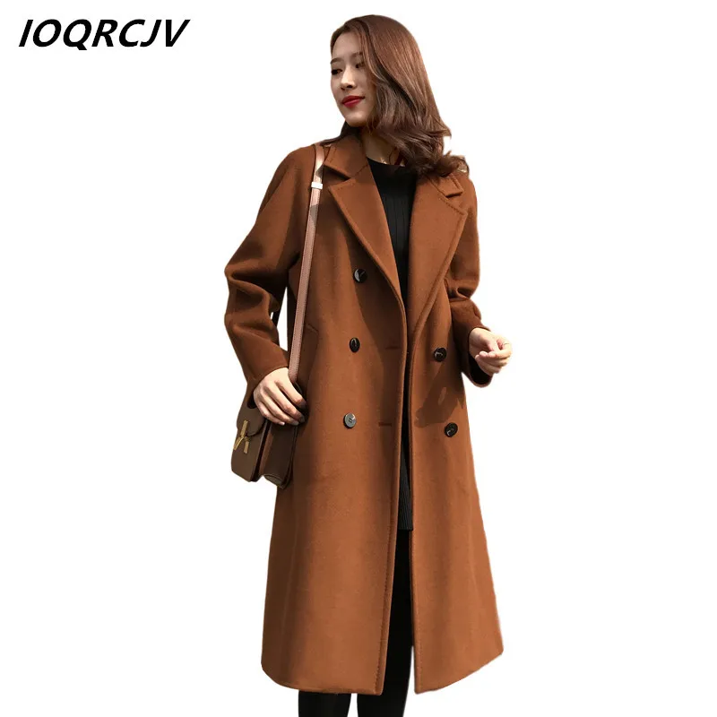 

2018 Women's Winter Woolen Jacket Double-Breasted Long Paragraph Loose Straight Woolen Female Coat For Women Outerwear S38