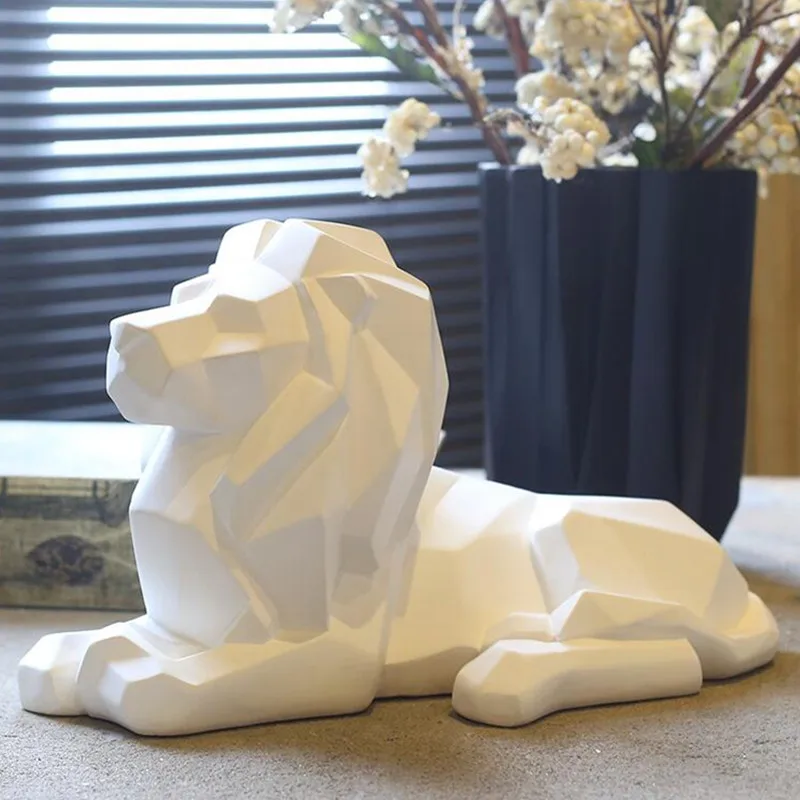 

Origami Lion Statue Abstract Geometry Animals Resin Craftwork Nordic Living Room Porch Home Decorations L2866