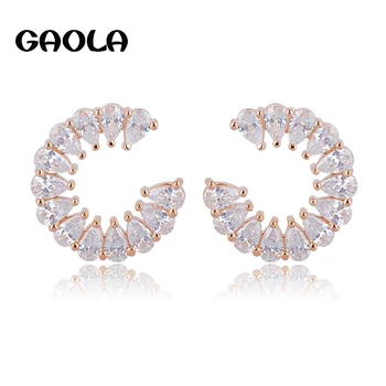 

High Quality Exquisite Brand Jewelry Waterdrop Austria Crystal 18 kGold Plated Cubic Zircon Round Moon Women Stud Earring GE4015