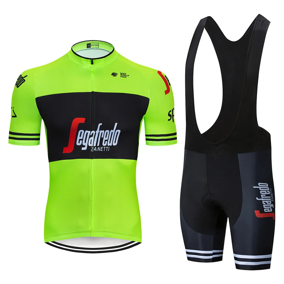 

2019 Fluorescent yellow green Summer Men Cycling Jersey Short Sleeve Set Breathable bib shorts Bicycle Clothes Quick Dry Maillot