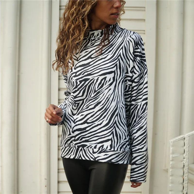 Zebra Striped Print Blusas 2019 Fashion Womens Tops And Blouses Casual Long Sleeve Geometric Ladies Tunic Elegant Shirts |