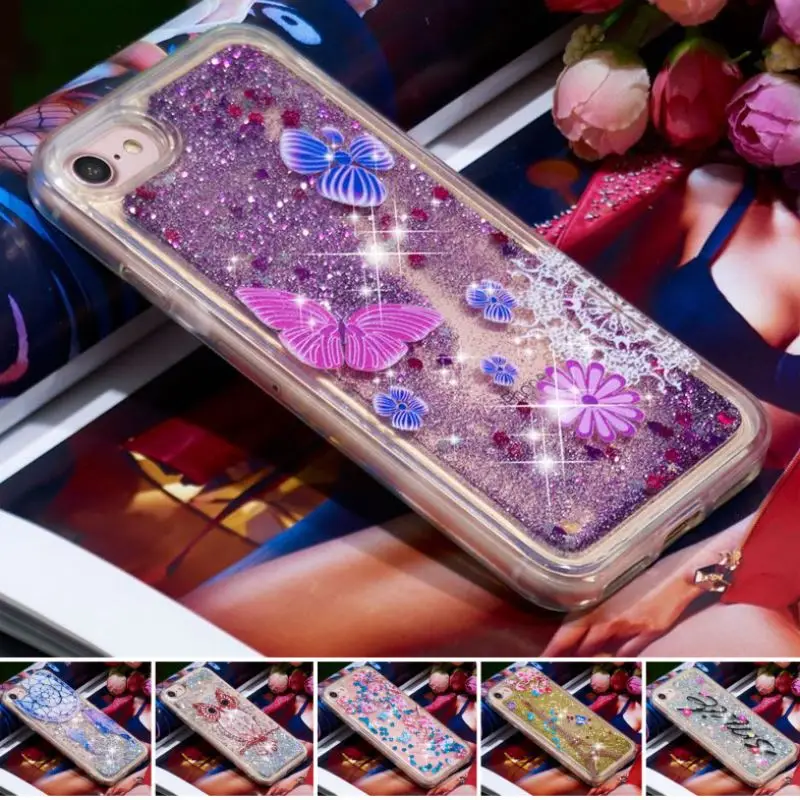 

Liquid Shining Phone Case For apple iPhone X 8 7 6S 6 Plus 5 5S 5C SE 4 4S Chimes Plum Tower Cute Soft Back Cover Cases Bag P03G