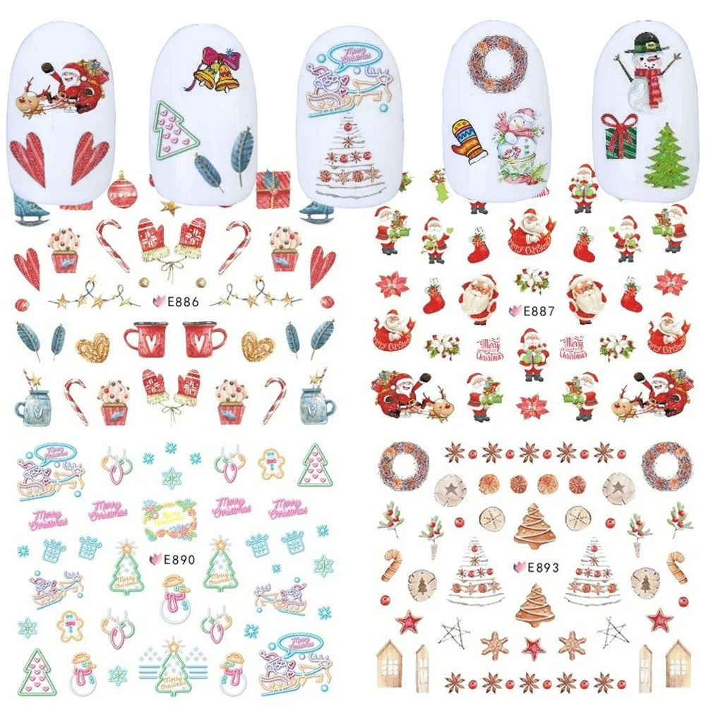 

11 Designs Nail Stickers Decoration Set Christmas Sliders For Nail Santa Claus Snowman Decal For Manicure Accessories TRE886-896