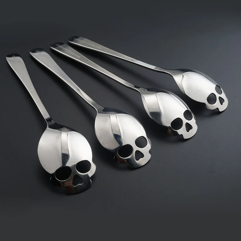 

Skull Shape Stainless Steel Coffee Spoon Flatware Dessert Ice Cream Candy Sugar Teaspoons Tableware Dinnerware Kitchen Supplies