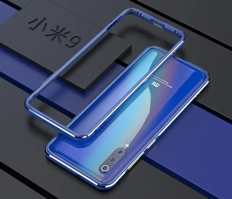 Для Xiaomi mi 9 чехол Роскошный глянцевый алюминиевый mi um бампер чехол для mi 9 чехол металлическая рамка для Xiaomi mi 9 Lite чехол funda - Цвет: Blue with silver