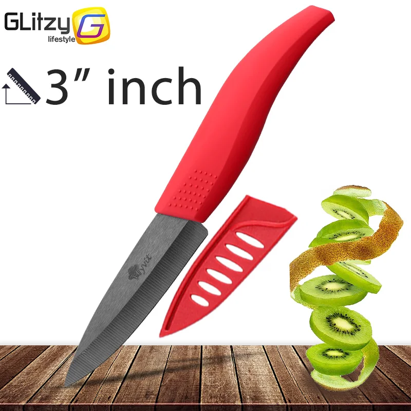 Керамический нож 6 5 4 3 дюймов, кухонные ножи шеф-повара, циркониевые черные лезвия, инструмент для нарезки овощей и фруктов - Цвет: 3 INCH RED