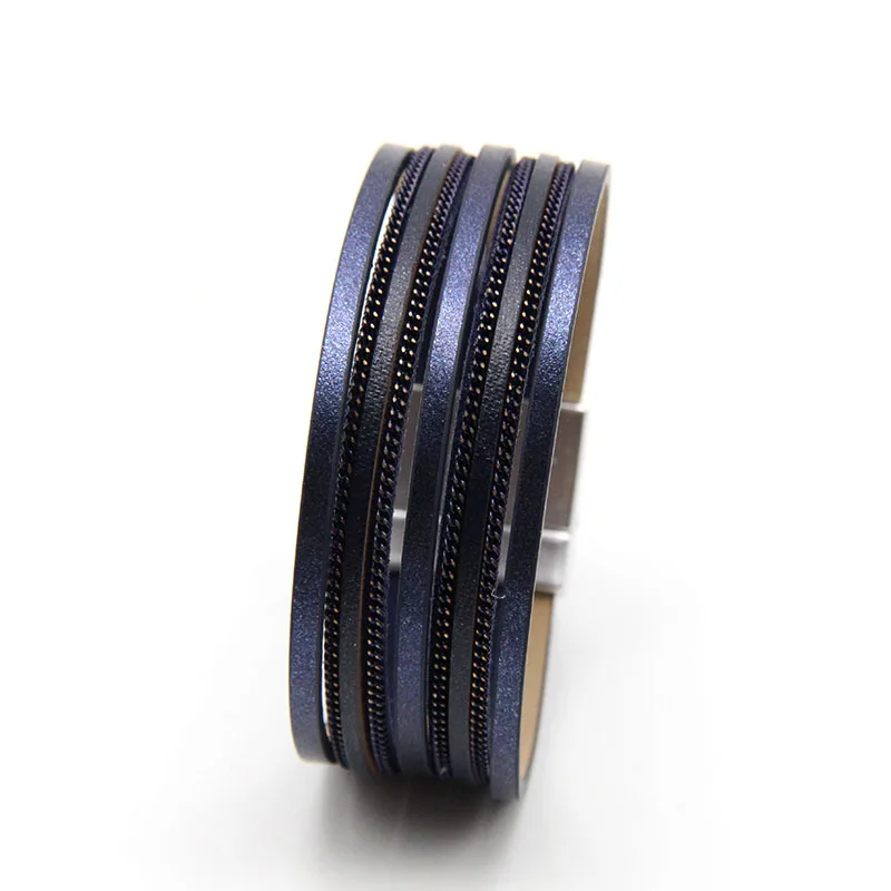 ZG Многослойный кожаный браслет для женщин или мужчин, плетеный браслет из бисера и камня, модные ювелирные изделия, подарок - Окраска металла: dark blue