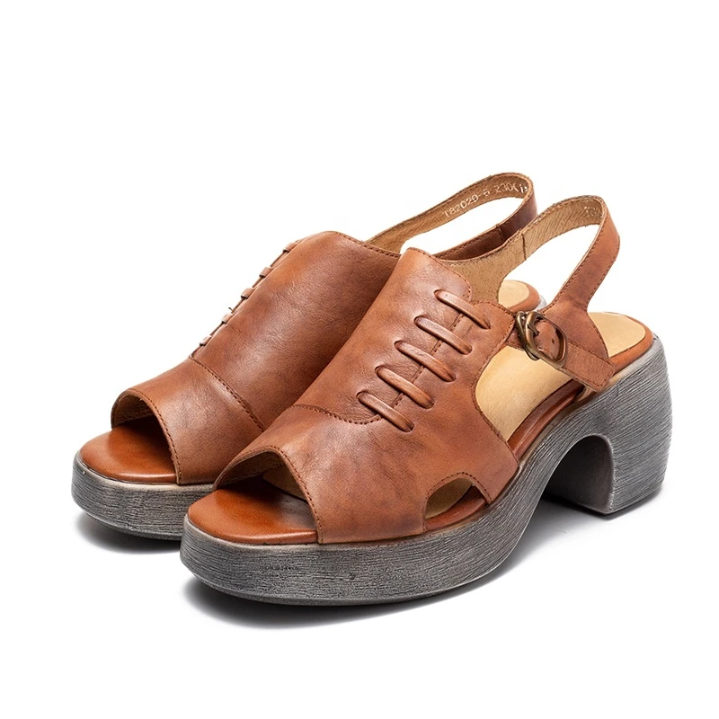 

Genuine Leather Women Sandals Woman High Heel Shoes Summer Ladies Wedges Back Strap 2019 New Fashion Free Shipping