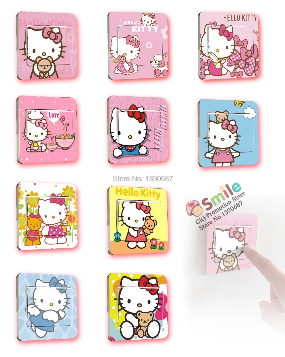 Cartoon Cute Hello Kitty Switch Stickers PVC Eco Friendly Home