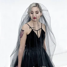 Модная черная свадебная вуаль со шлейфом, тюль, часовня, свадебная вуаль, дешевые аксессуары для невесты, 2 м, женская вуаль с гребнем velo novia con peine