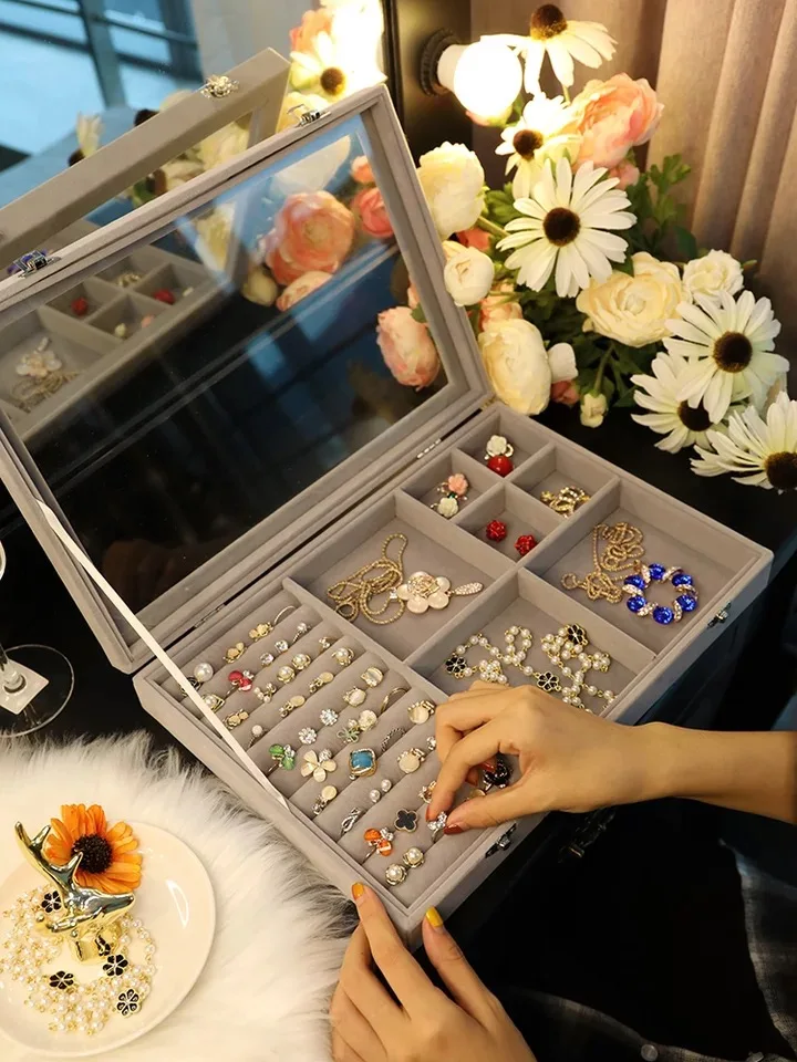 

Europe Velvet Jewelry Storage Box Dustproof Earrings Necklace Bracelet Ring Storage Organizer Display Stand Wedding Gift