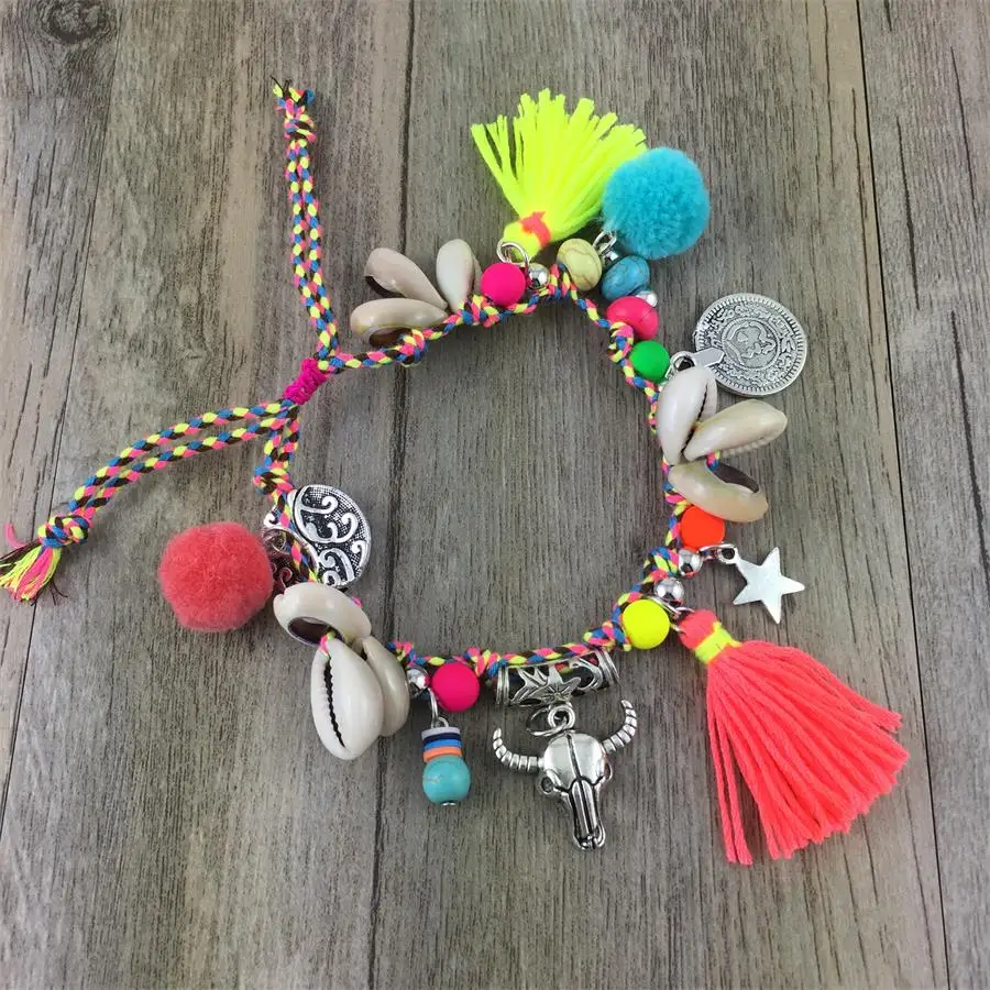 Boho barefoot beach bohemian Hippie style Anklet bracelet Handmade Gypsy Wedding party jewelry Chain Bracelet Leather Bracelets Beaded Bracelet