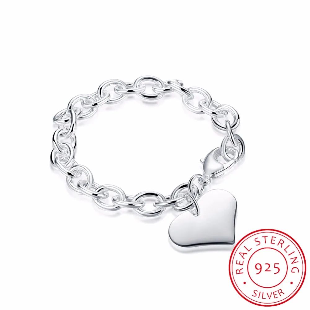 

LEKANI Luxury 925 Sterling Silver Bracelets Heart Charm Bracelet High Quality Men Women Fashion Silver Bracelet Fine Jewelry