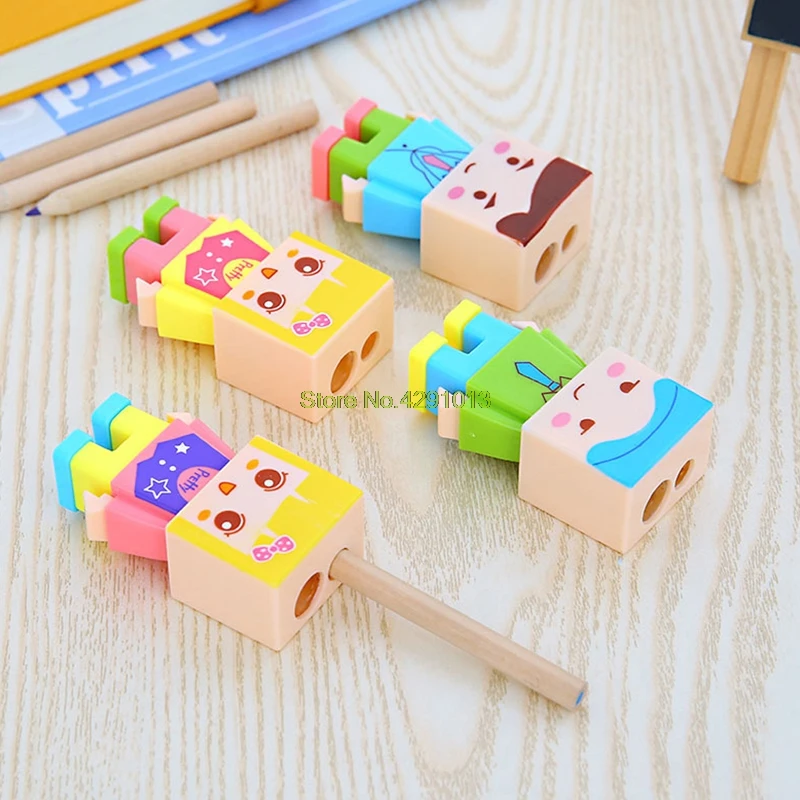 

1Pc New Cartoon DIY Assembly Child Villain Double Hole Pencil Sharpener Eraser Drop Shipping Support