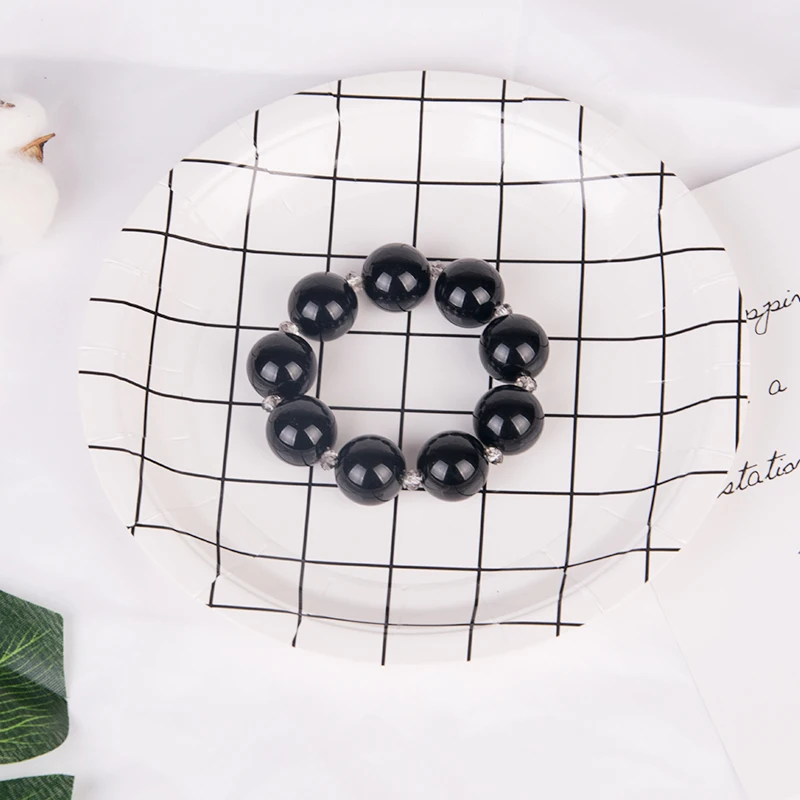 Trendy Fashion Resin Cuff Women Bracelet and Bangles Stretch Acrylic Black Round Beaded Bracelets Girl Charms New Jewelry 2019 (1)