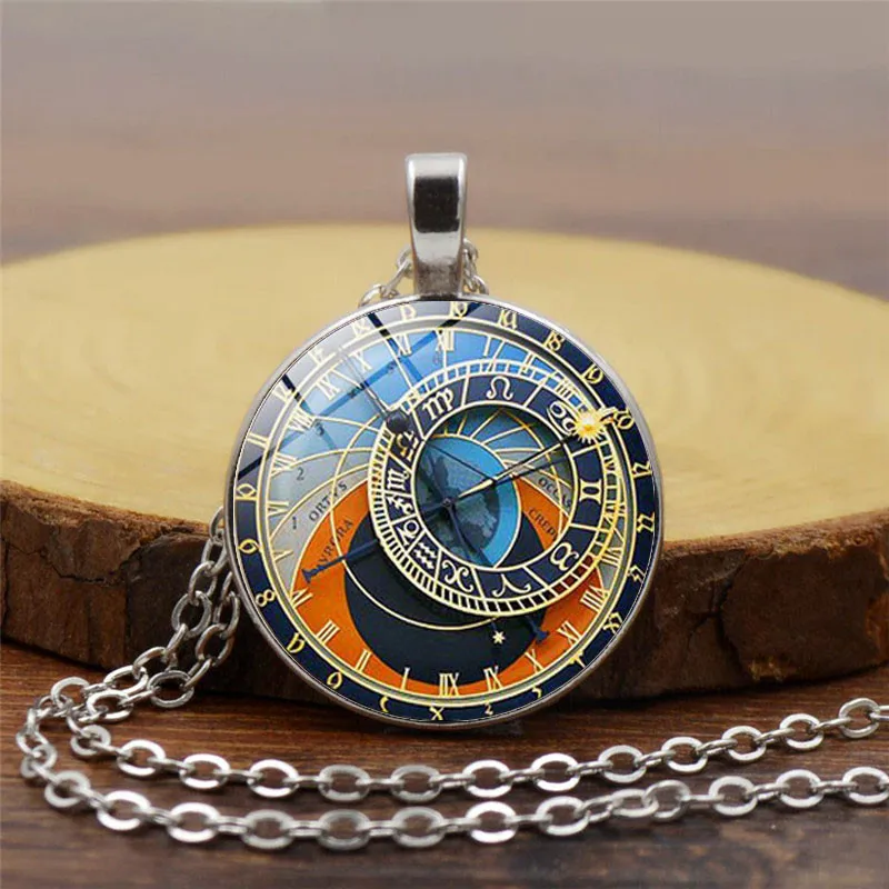 

Zodiac Clock Necklace Astrology Pendant Jewelry Astronomy Horoscope Necklace Long Chain Sweater Necklace Gifts