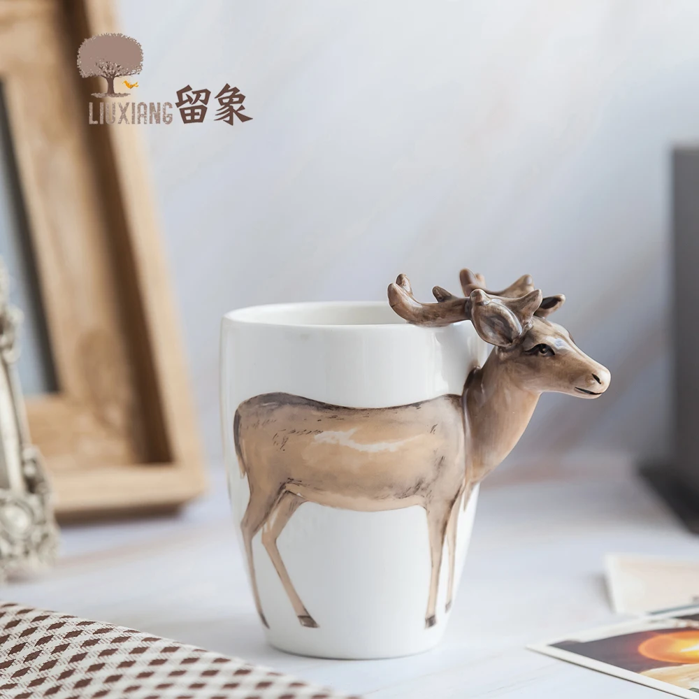 

Home Decoration Accessories Ceramic Coffee Mug LX Ceramic Milk Cup Cute Animal Cup 3D Ceramic Mugs Water Mug Deer Couple Cups