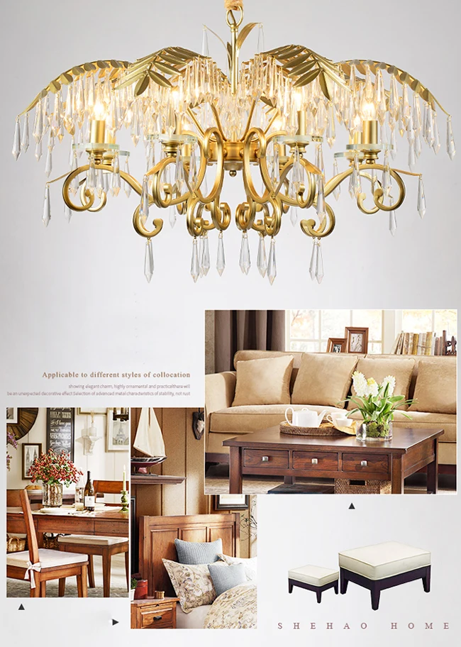 gold crystal leaves pendant lamp8