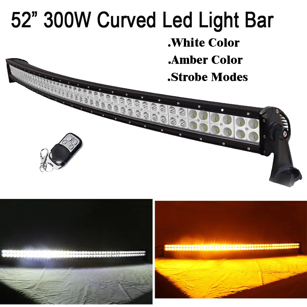 52" 300W White Amber Dual Color Switched Strobe Led Curved Work Light